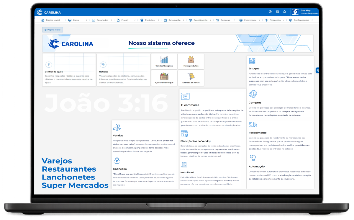 Carolina ERP exibido em um notebook